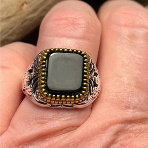 2007-Men’s Engraved Flying Eagle Silver Metal Color Black Inlayed Setting